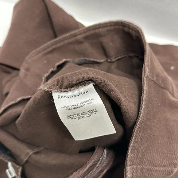 Reformation Pants Straight Leg Trousers Back Zip Cotton Stretch Brown Size 2 - Picture 7 of 8